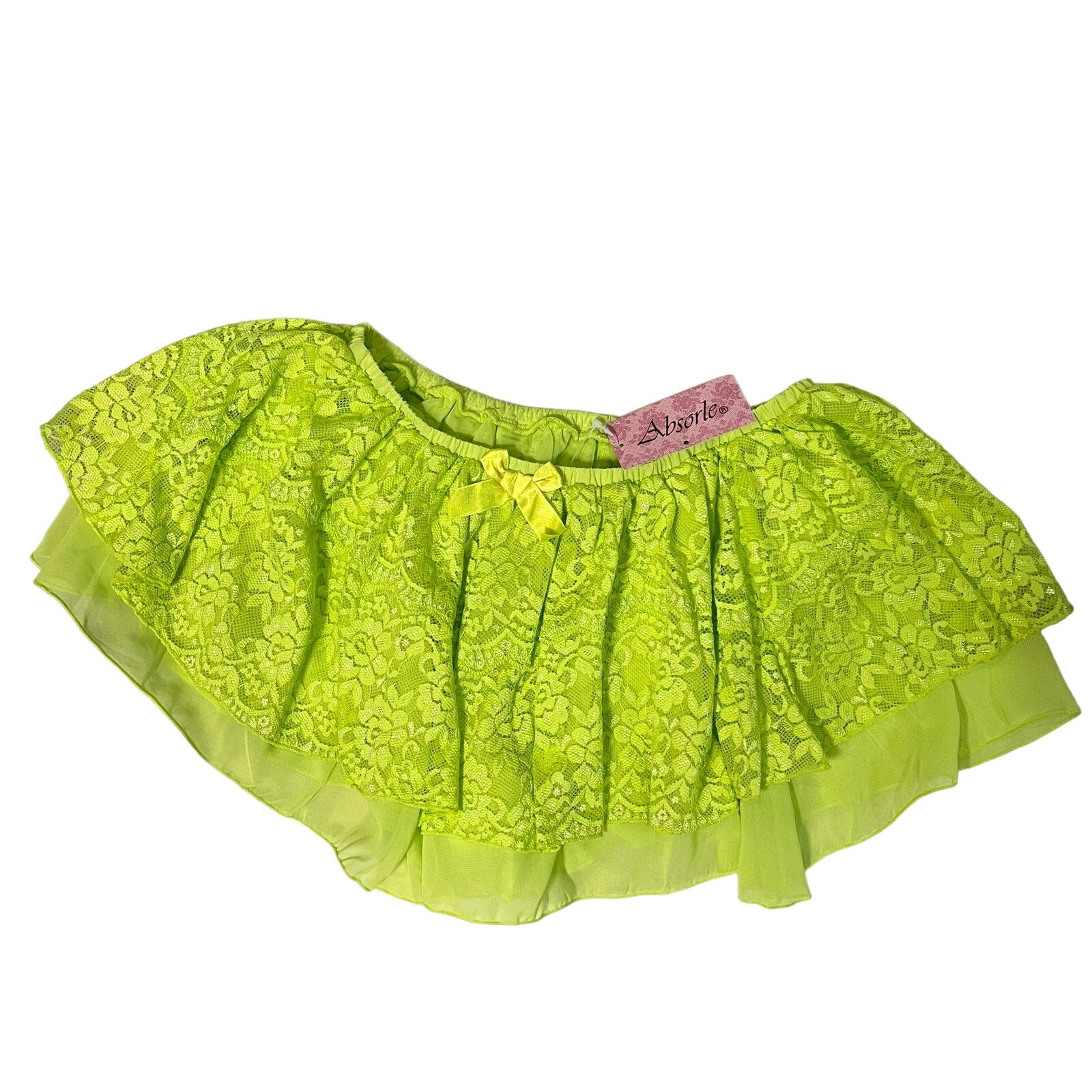 Deadstock 00s lime green lace layered bloomer shorts (XS)