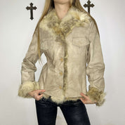 Vintage Italian Fur Trim Leather Jacket (S/M)
