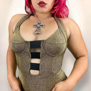 Vintage Metallic Bustier Cutout Dress (M)