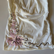 Italian vintage Y2K ivory sequin embroidered camisole top with floral design & spaghetti straps
