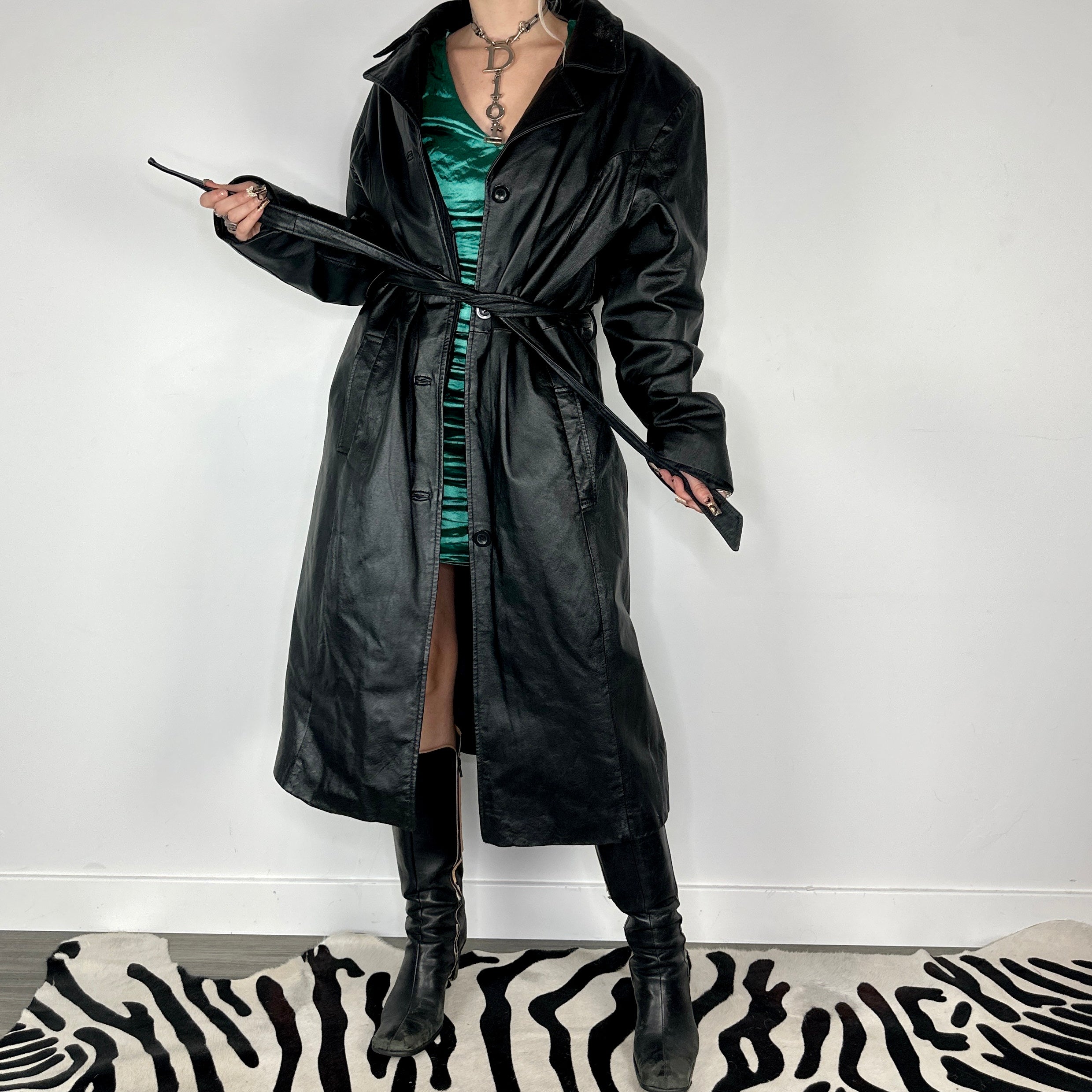 Vintage Leather Trench Coat (L)