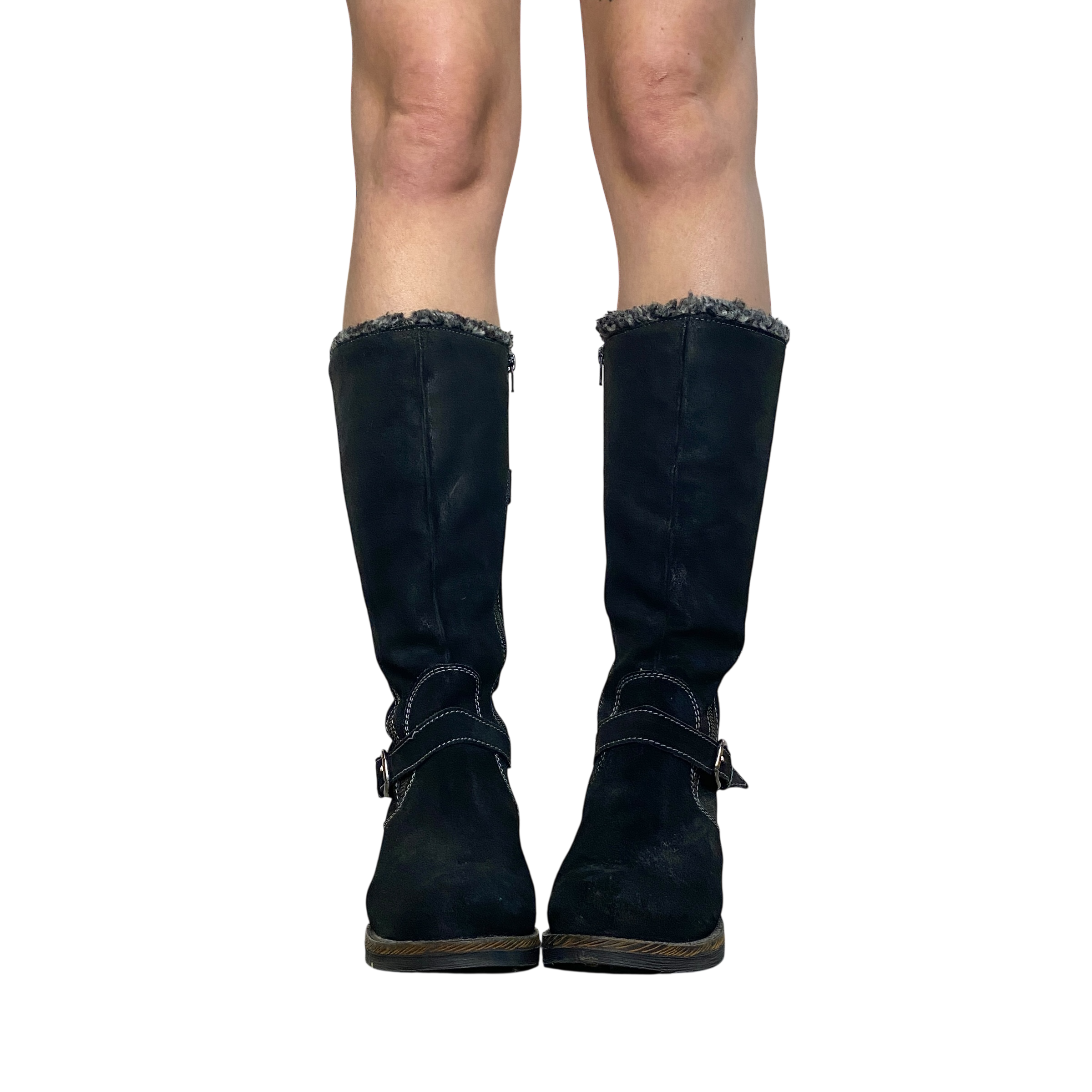 Real Suede Buckle Biker Boots (UK 4 EU 37 US 6)