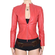 Y2K Sexy Red Leather Moto Jacket (XS)