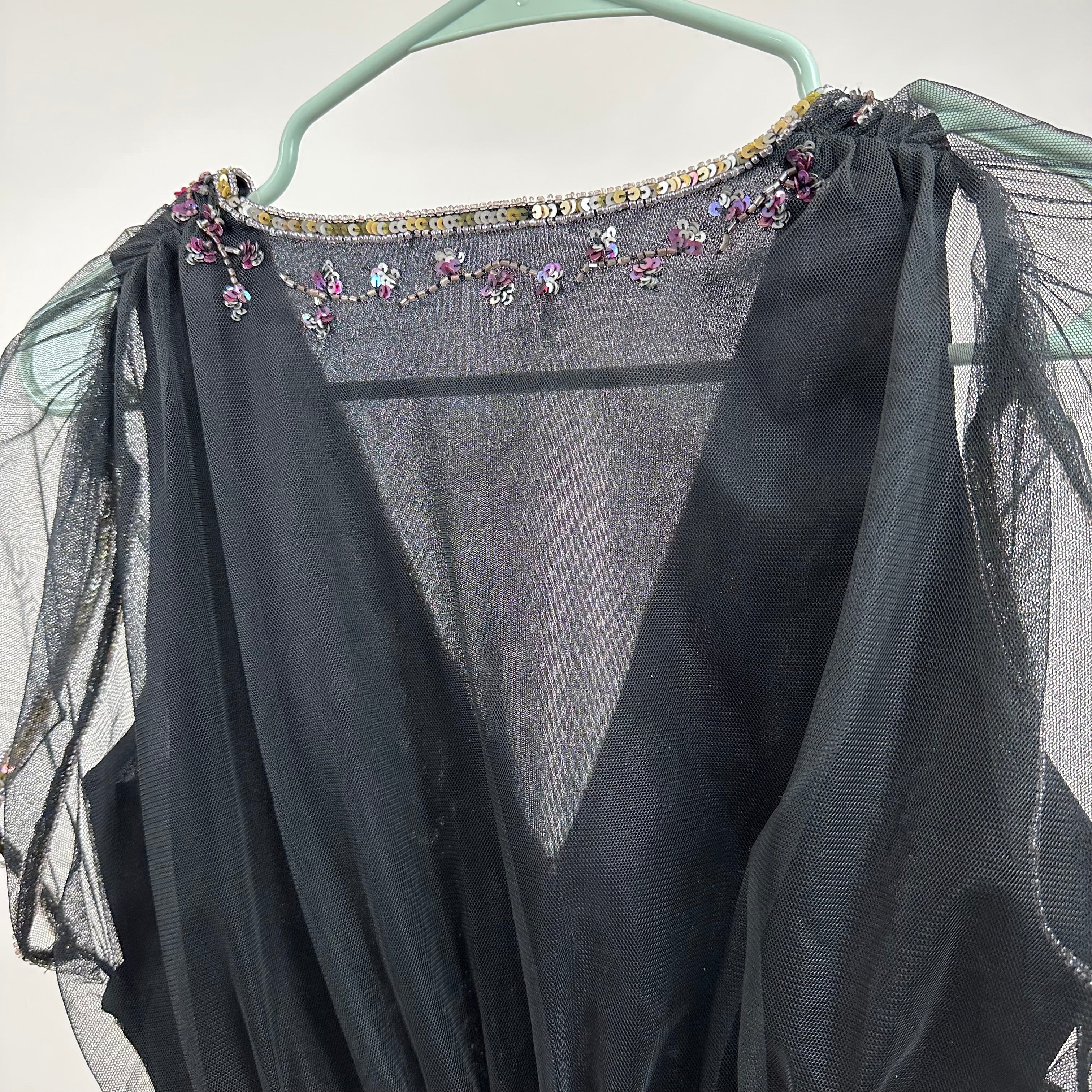 90s Beaded Mesh Overlay Beaded Top (M)
