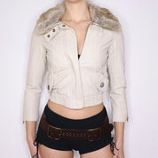 Y2K Cream Leather Cropped Jacket (XS)