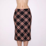 90s Italian Plaid Wool Midi Skirt (S)