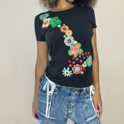 Vintage Moschino florals baby tee with sequin (S/M)