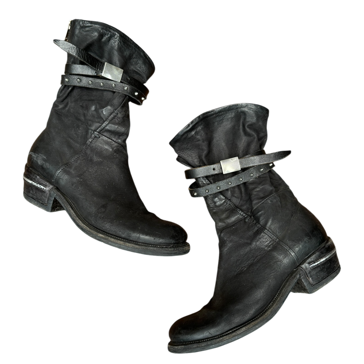 Vintage AS.98 Biker Slouch Spike Moto Ankle Boots (UK 6 US 8 EU 39)