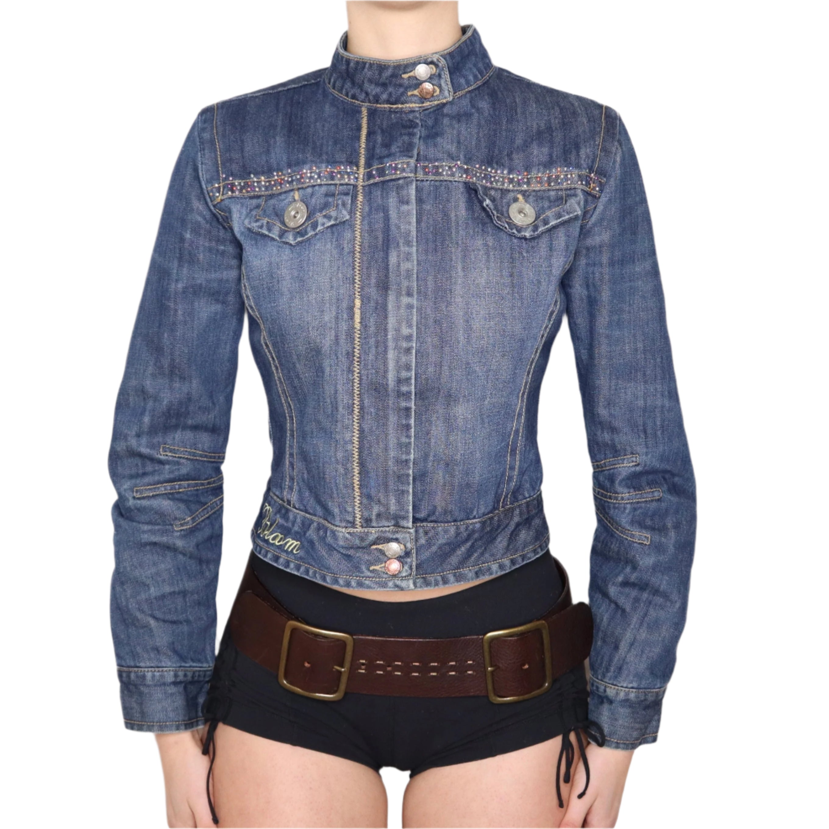 Y2K Denim Moto Jacket (S)