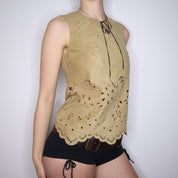 Y2K Italian Boho Faux Suede Top (S)