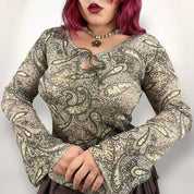 90s Paisley Mesh Bell Sleeve Top (M-L)