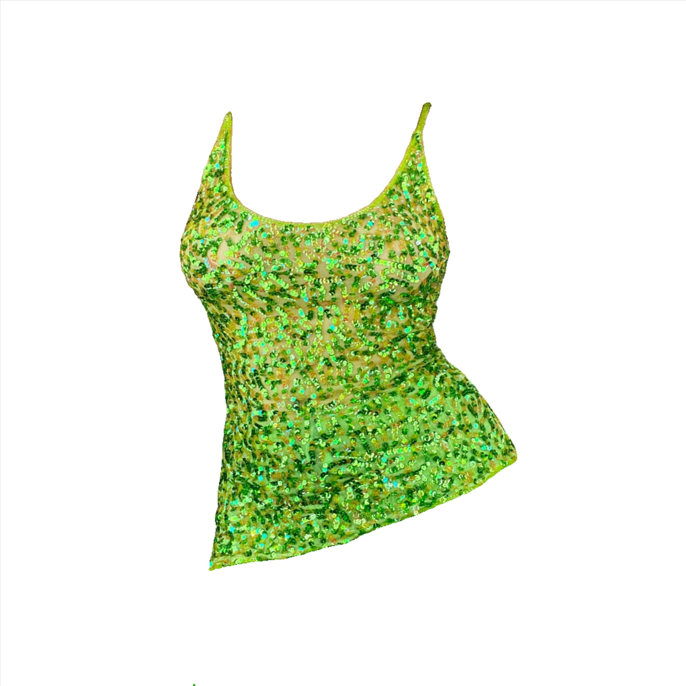 Y2K Lime Beaded Mesh Tank Top (S)