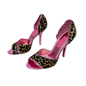 Betsey Johnson Pink & Leopard Print Peep Toe Heels (7)