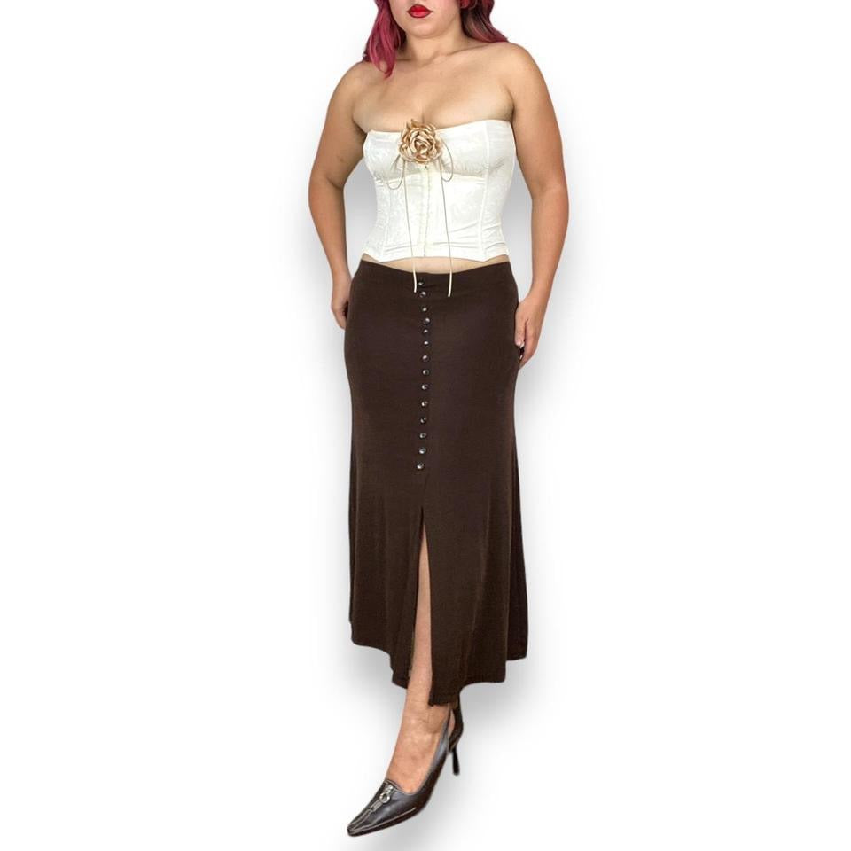 90s Slinky Button Maxi Skirt (Medium)