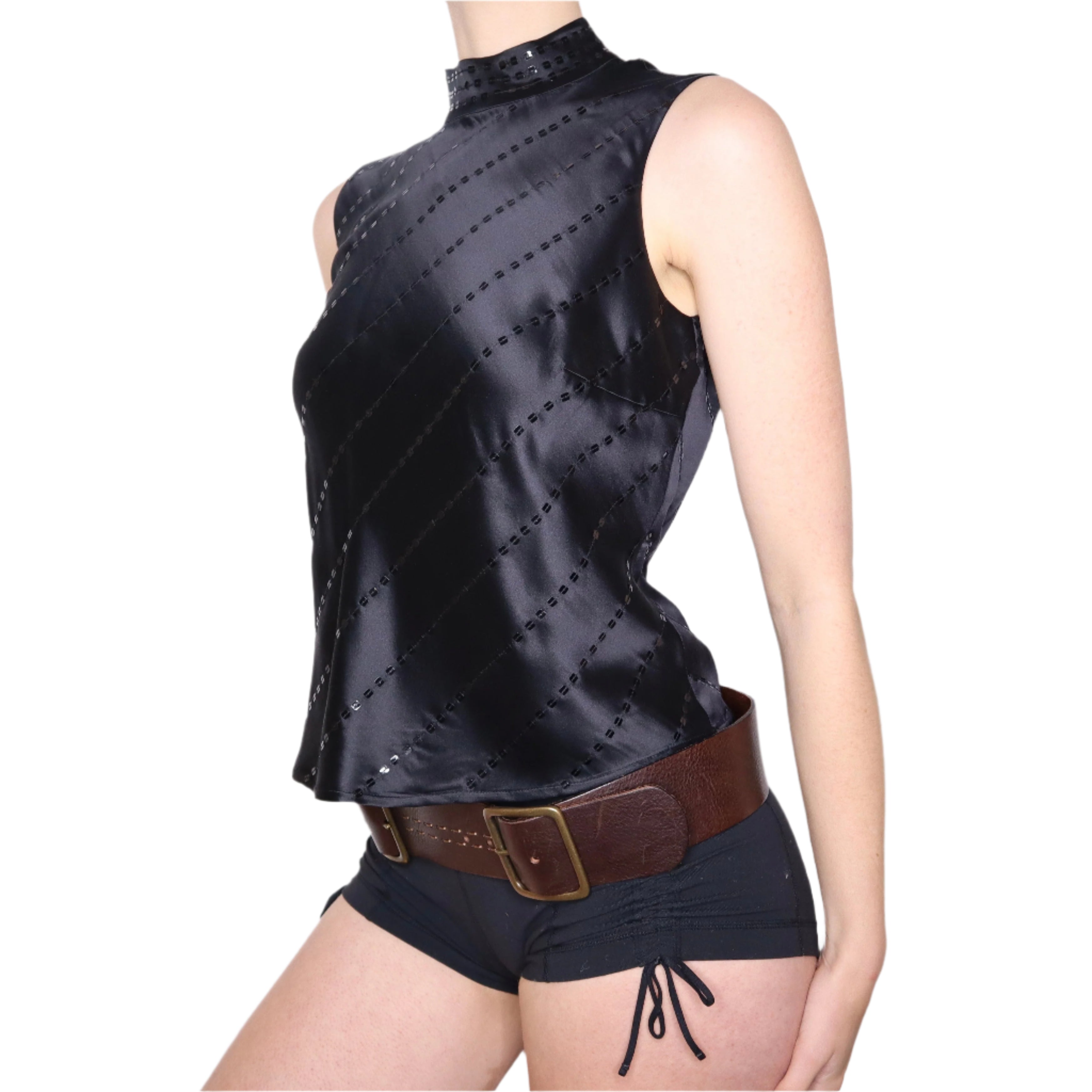 Y2K Black Sequin Silk Tank Top (M/L)