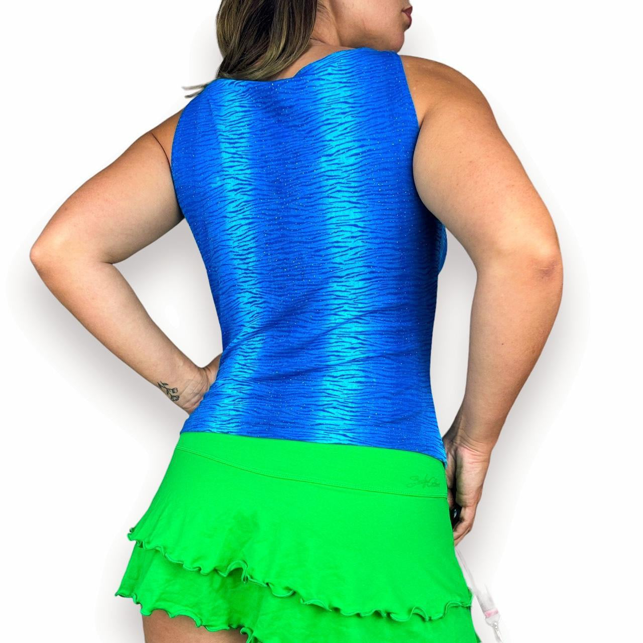 90s Slinky Cerulean Animal Print Top (L)
