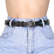 90s Black Leather Silver Hearts Western Belt (M)