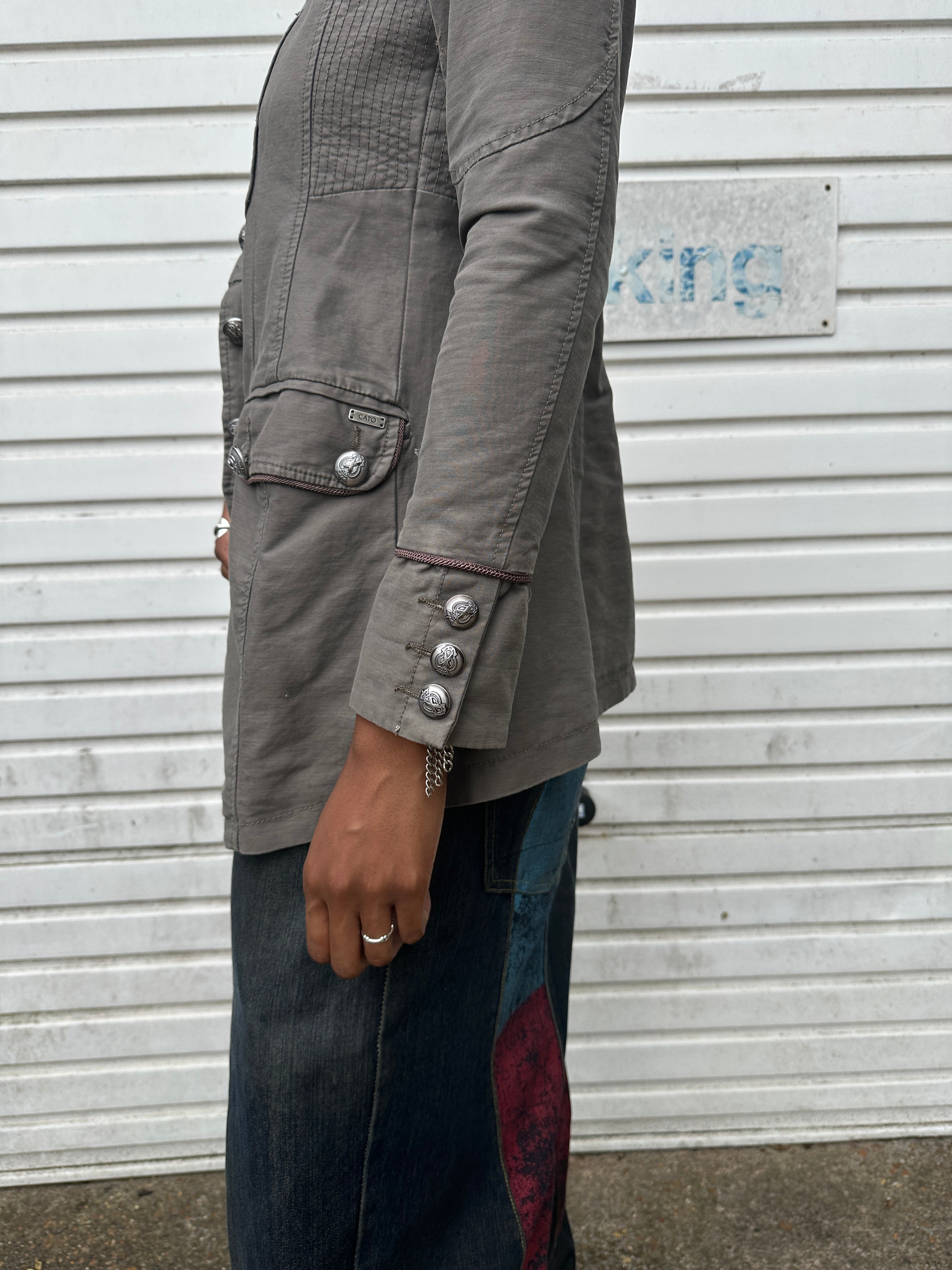 Vintage Cotton Napoleon Military Button-up Jacket (S)
