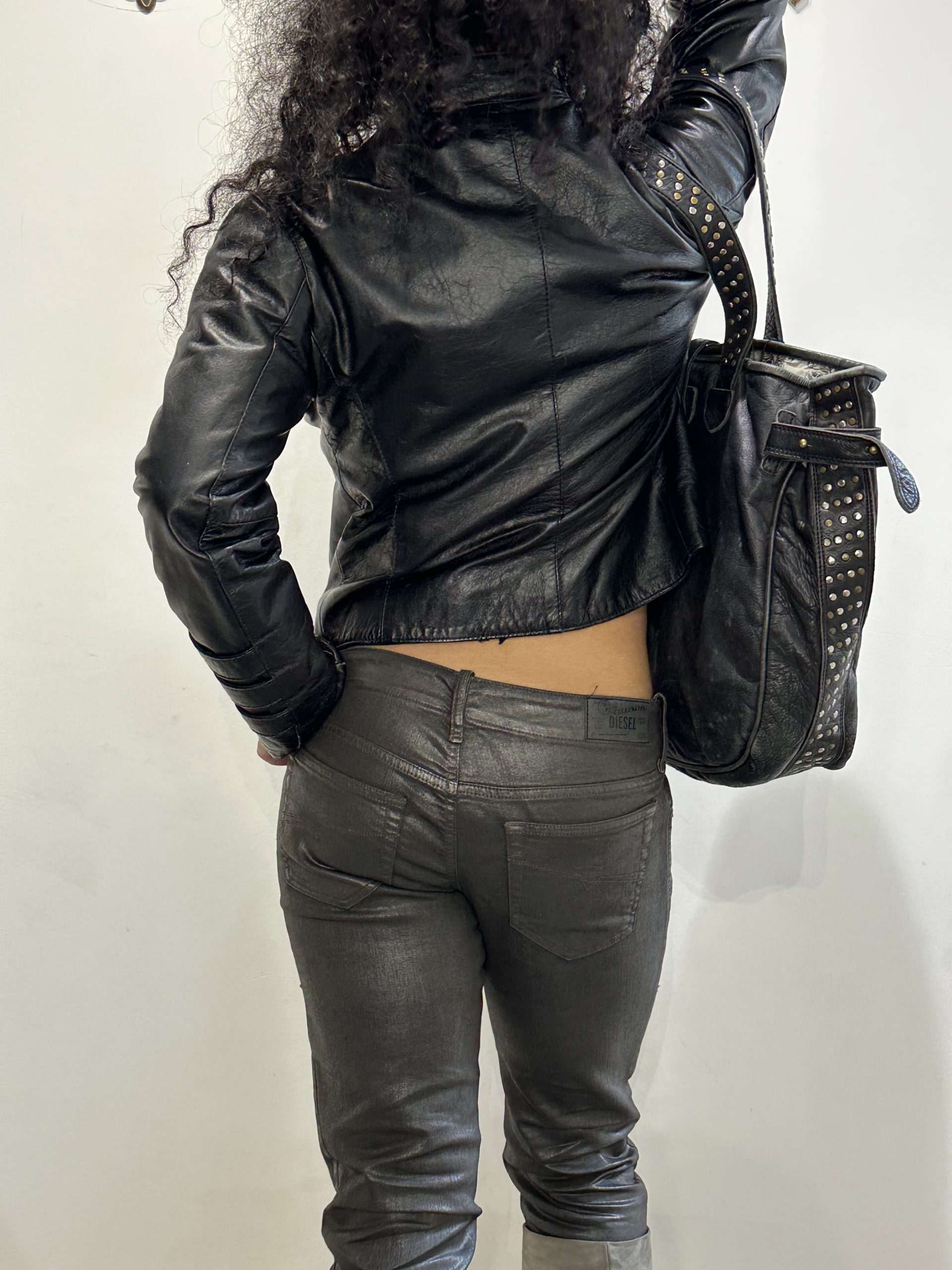 Vintage Black Buckle Italian Leather Jacket (M)