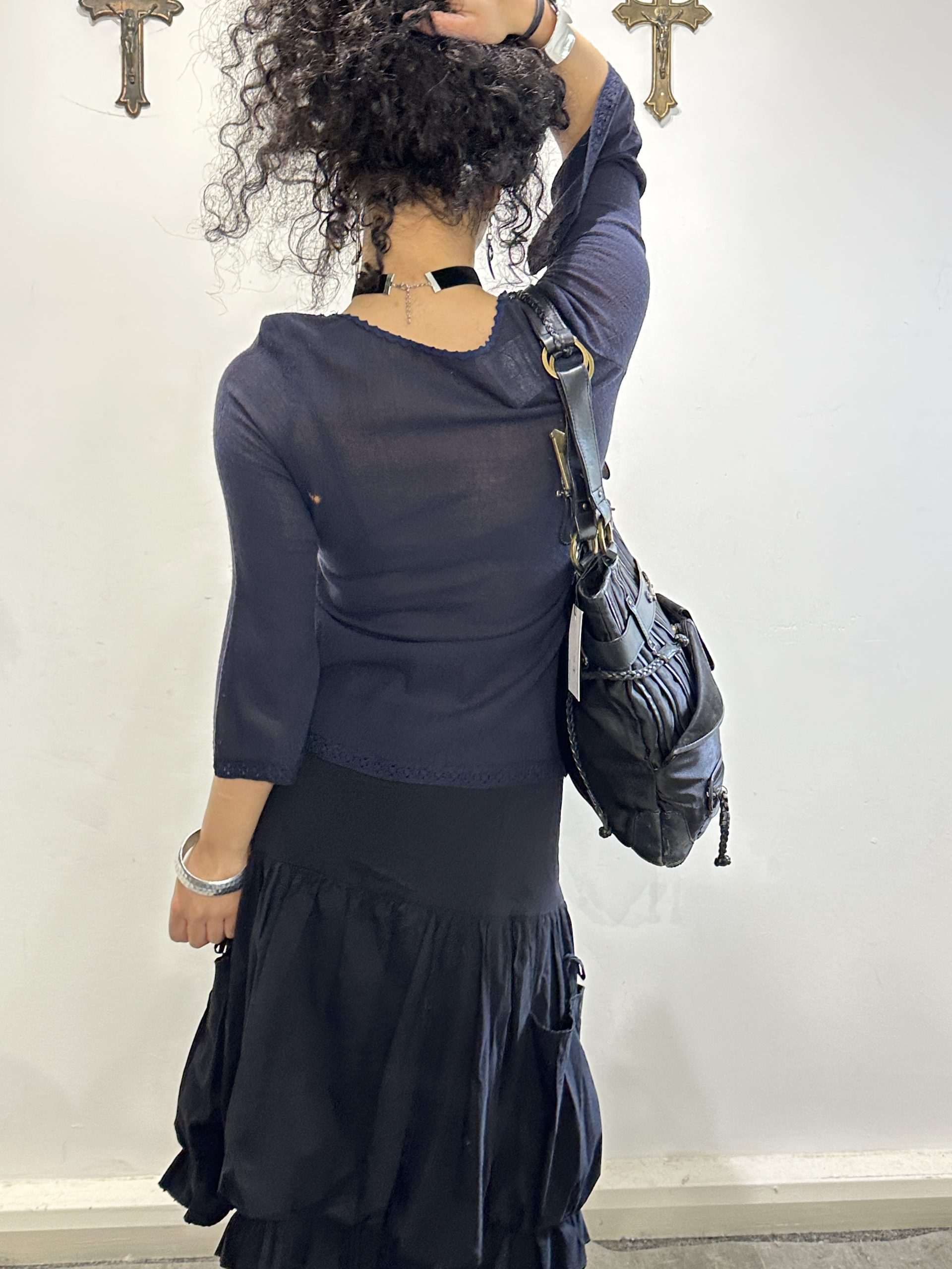 Vintage Italian Lace-up Front Ruffle Gothic Blouse (S/M)