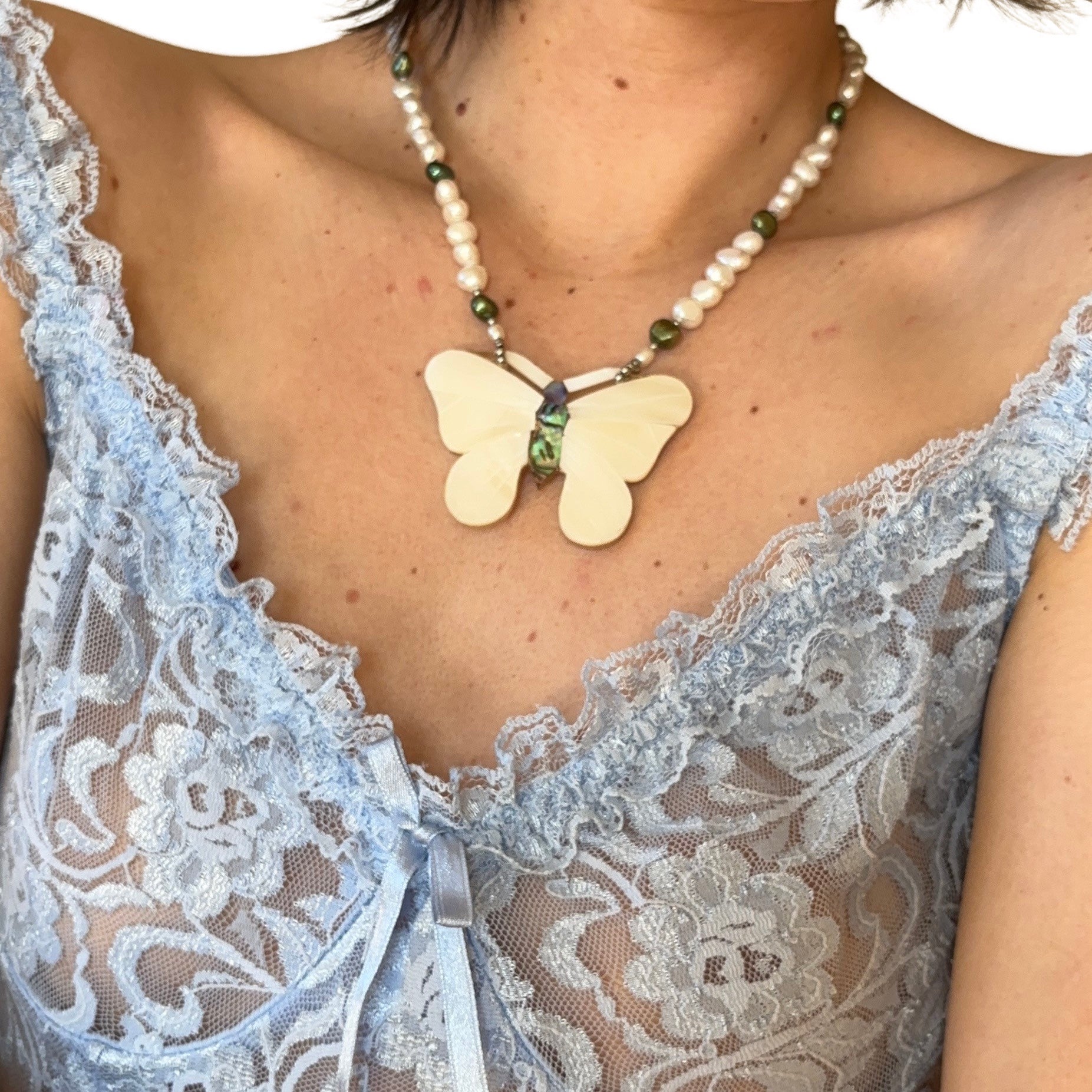 Vintage Butterfly & Pearl Necklace