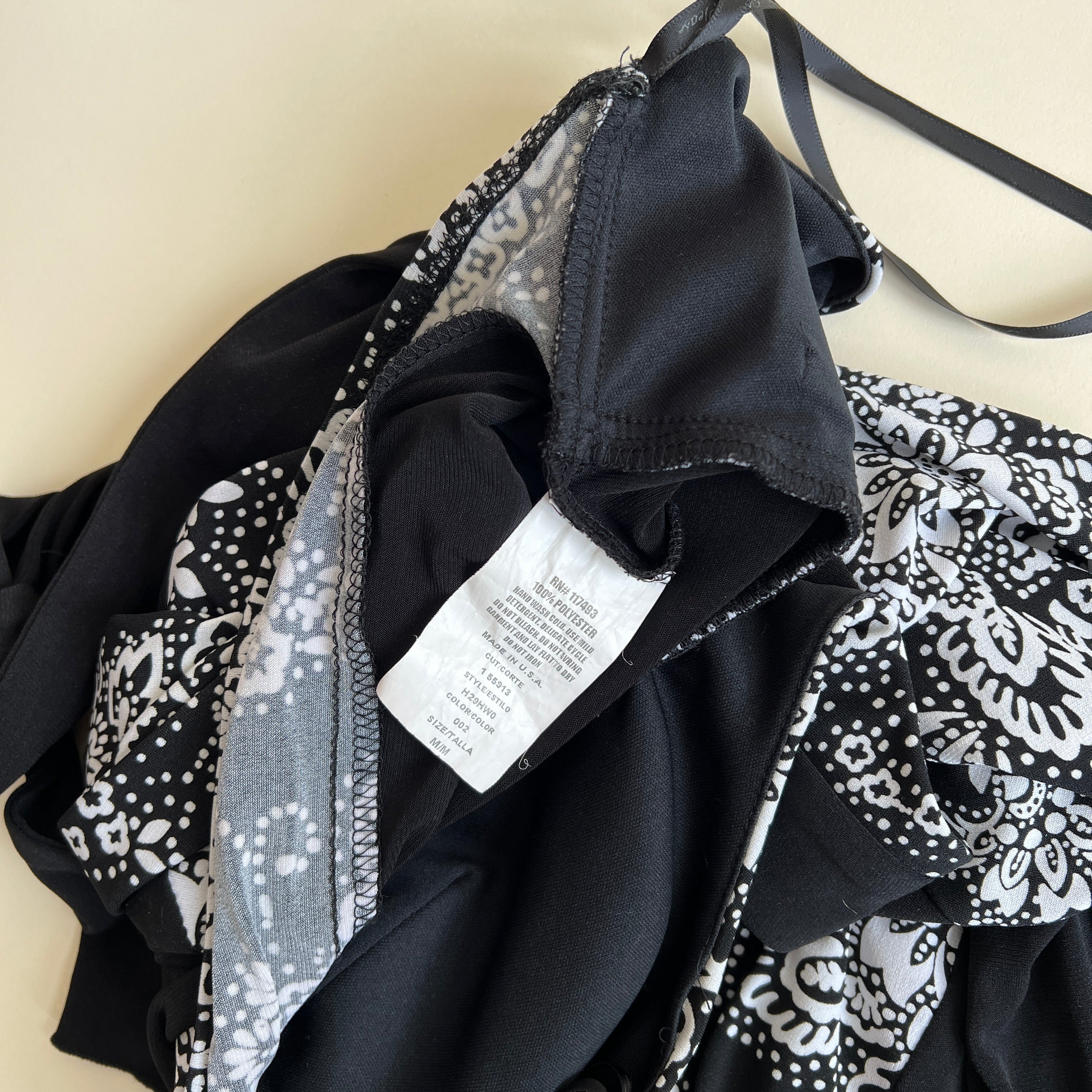 00s b&w print midi halter dress (M)