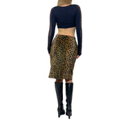 90s Fuzzy Cheetah Print Midi Skirt (S)