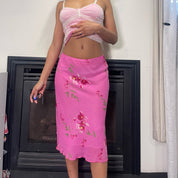 2000s Pink Floral Midi Skirt (XS/S)