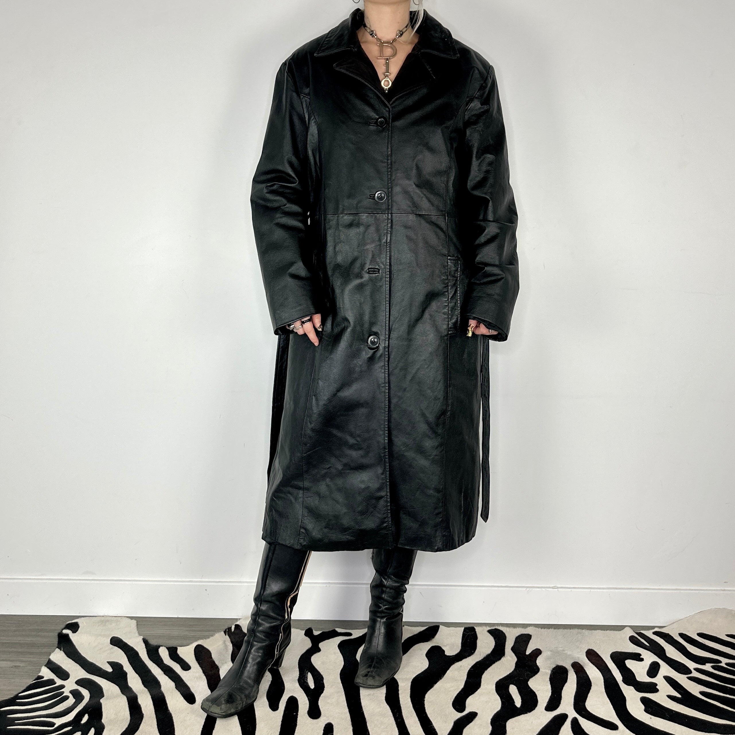 Vintage Leather Trench Coat (L)