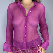 Vintage Gauzy Pink Silk Button Down (M)