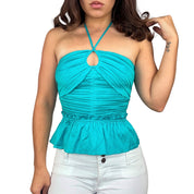 Y2K Turquoise Peplum Halter Top (XS)