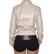 Y2K FORNARINA Pale Gold Leather Moto Jacket (L)