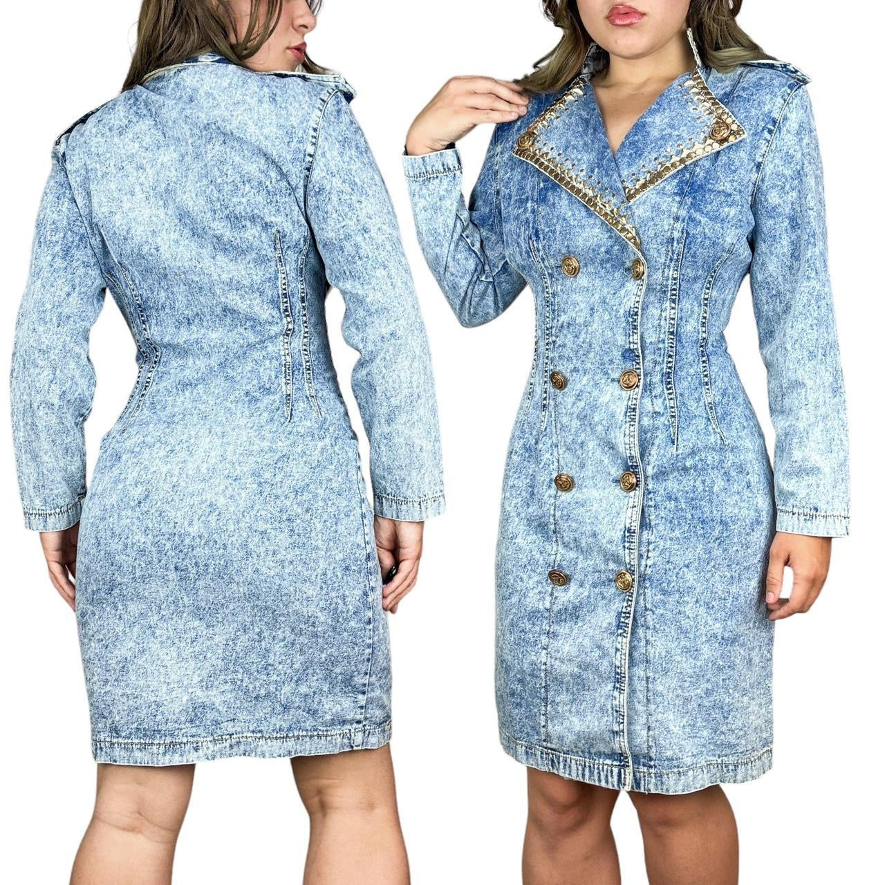 Vintage Military Style Denim Dress (M)