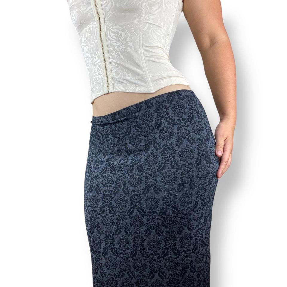 90s Charcoal Jacquard Midi Skirt (S-M)