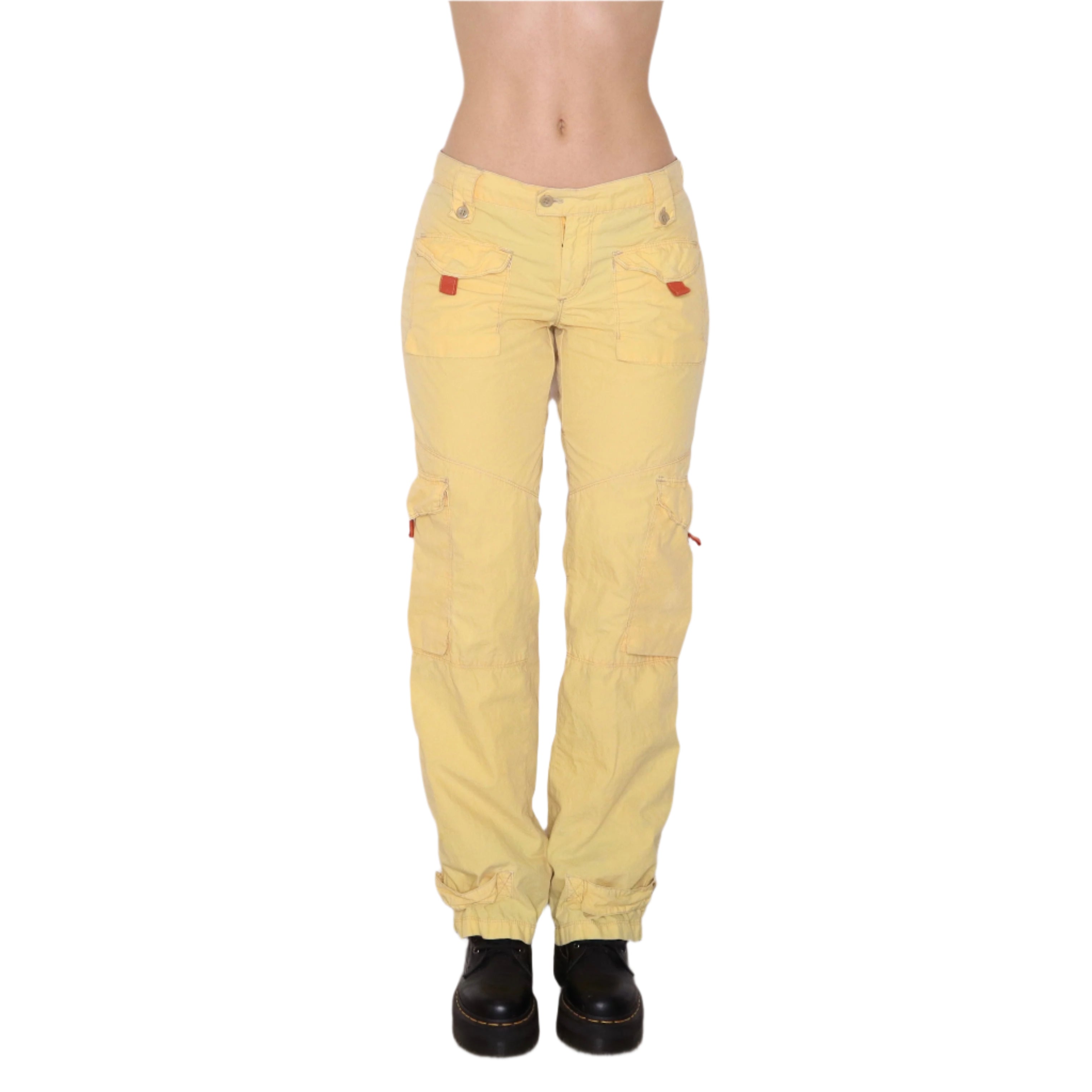 Y2K Yellow Low Waisted Cargo Pants (M)