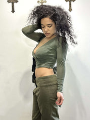 Vintage Green Tie Wrap Mesh Top (S-M)