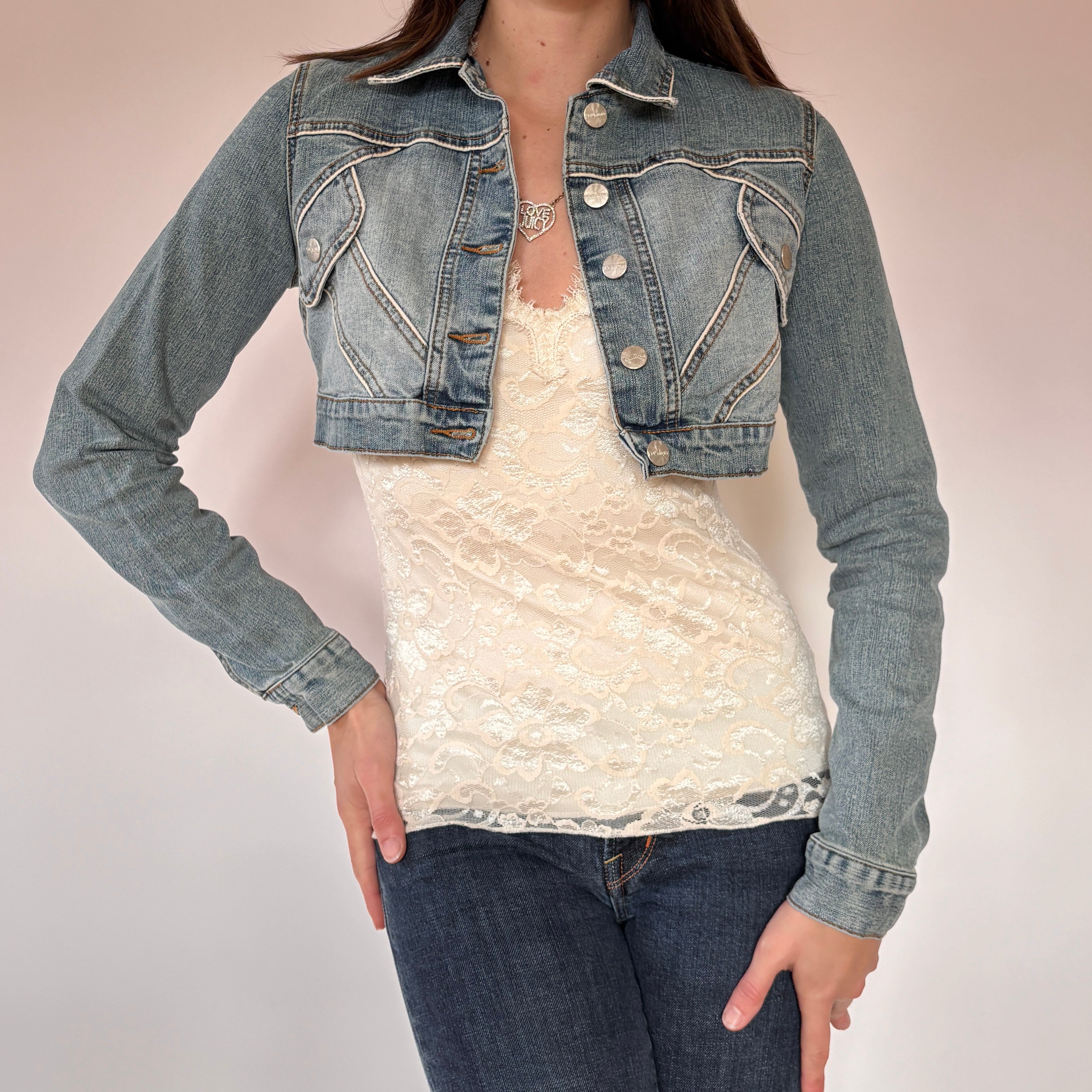 Y2K Cropped Denim Jacket (XS/S) – Holy Thrift