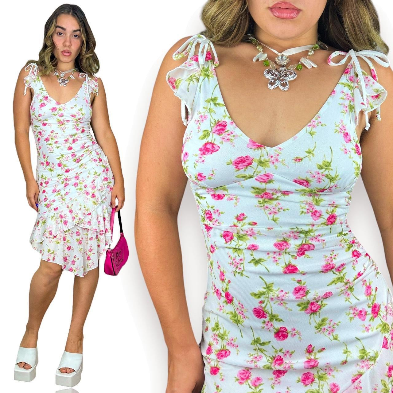 Y2K Ditsy Floral Mesh Dress (S)