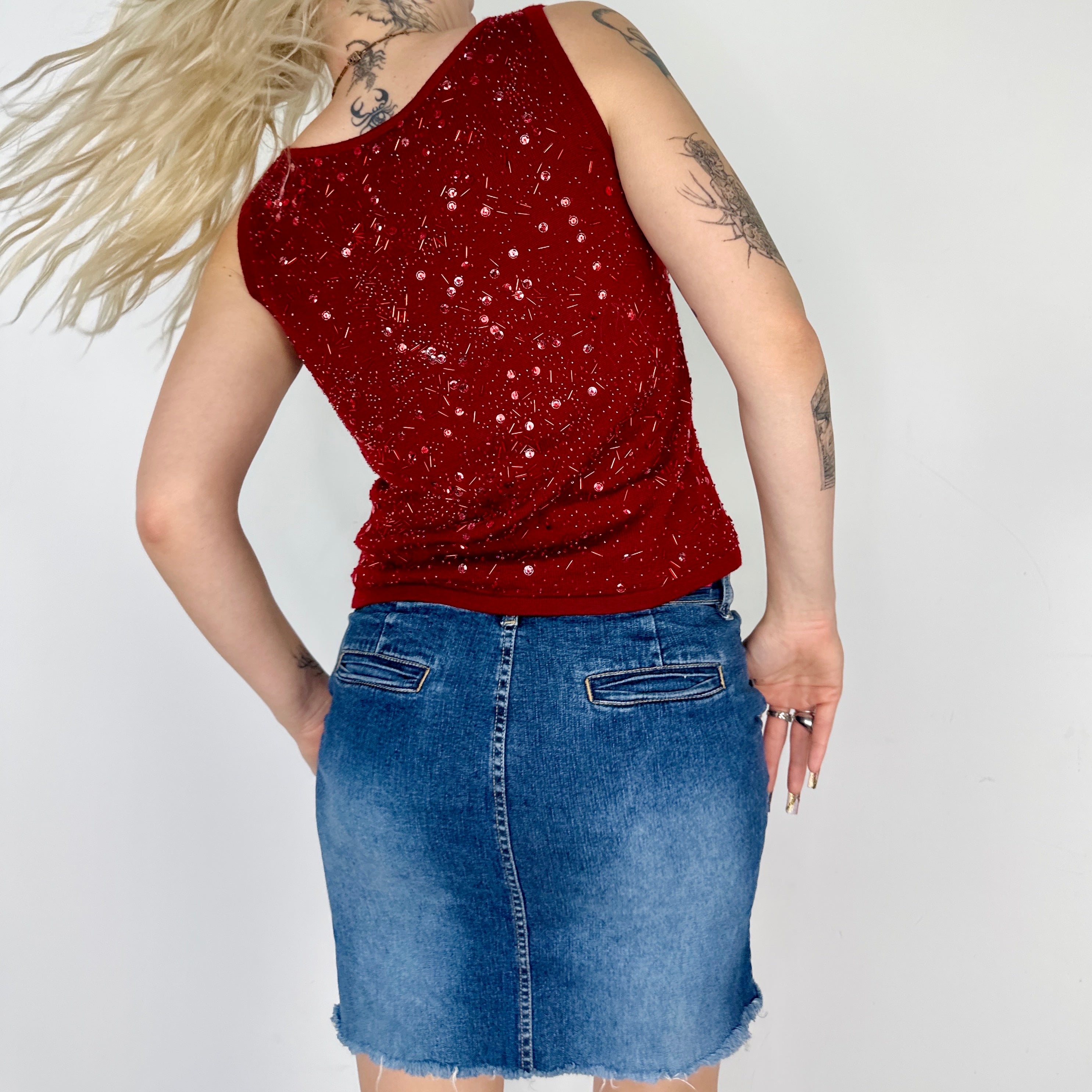 Blood Red Beaded Tank (M)