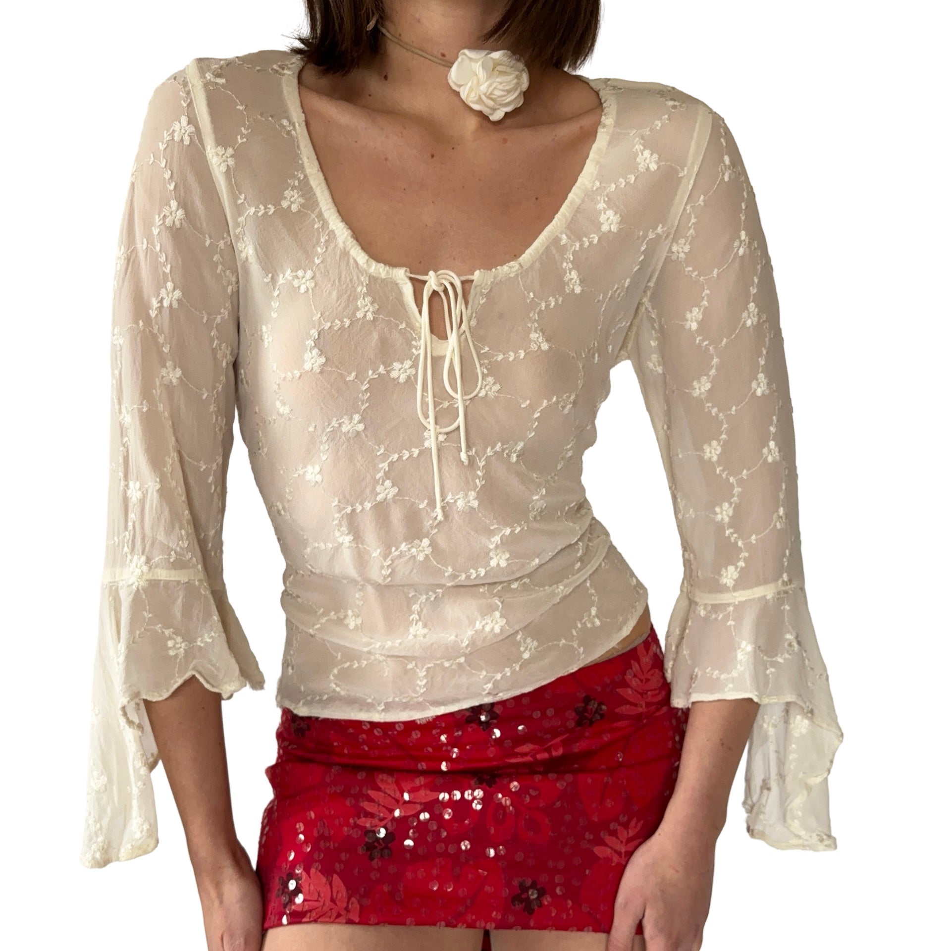 90s Ivory Bell Sleeve Top (M)