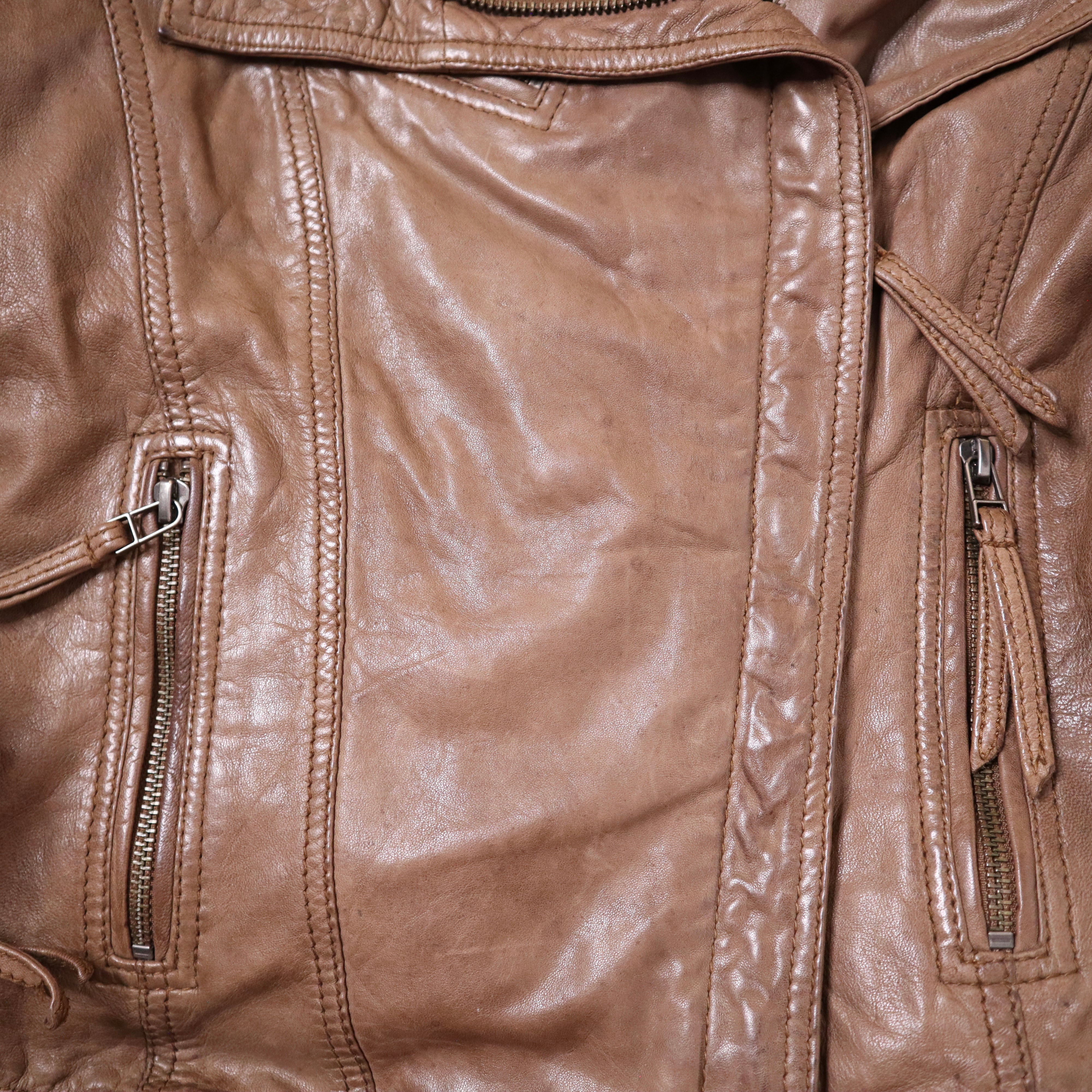 Y2K Sexy Brown Leather Moto Jacket (XS)