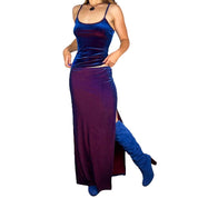 90s Iridescent Velvet Maxi Skirt Set (M)