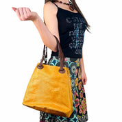 Vintage Amber Yellow Italian Leather Croc Bag