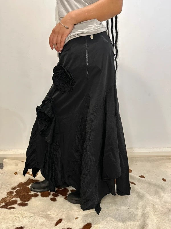 Vintage French Vintage Romantic Gothic Ruffle Asymmetrical Max Skirt (M)