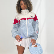 90s baby blue oversized sporty Swiss varsity windbreaker jacket (XS/M)