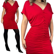 Slinky Red Ruched Early 2000s Dress (S)