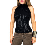 Sequin Silk Knit Sleeveless Turtleneck (S)