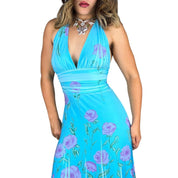 Y2K Slinky Floral Halter Dress (S)