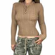 Lace Up Detail Cable Knit Hoodie (M)