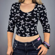 90s Butterfly 3/4 Sleeve Baby Tee (S)